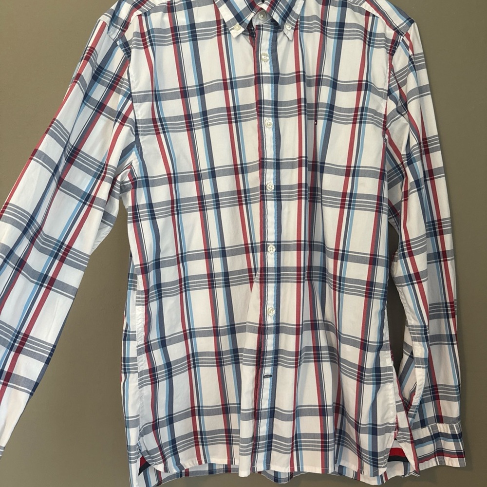 Men's Plaid Shirt - Red, Blue, and White